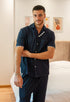 Men Summer Pajama Set Navy Shark Buttoned Tee + Pants